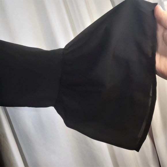 Roaman's Black Sheer A Line Midi Dress With Bell Sleeves - Picture 3 of 11